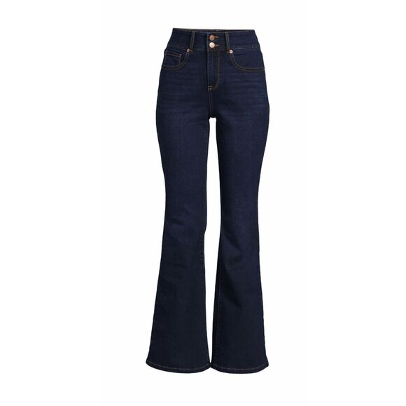 No Boundaries Juniors Double Button High Rise Flare Strech Dark Wash Casual Jean - Picture 1 of 7